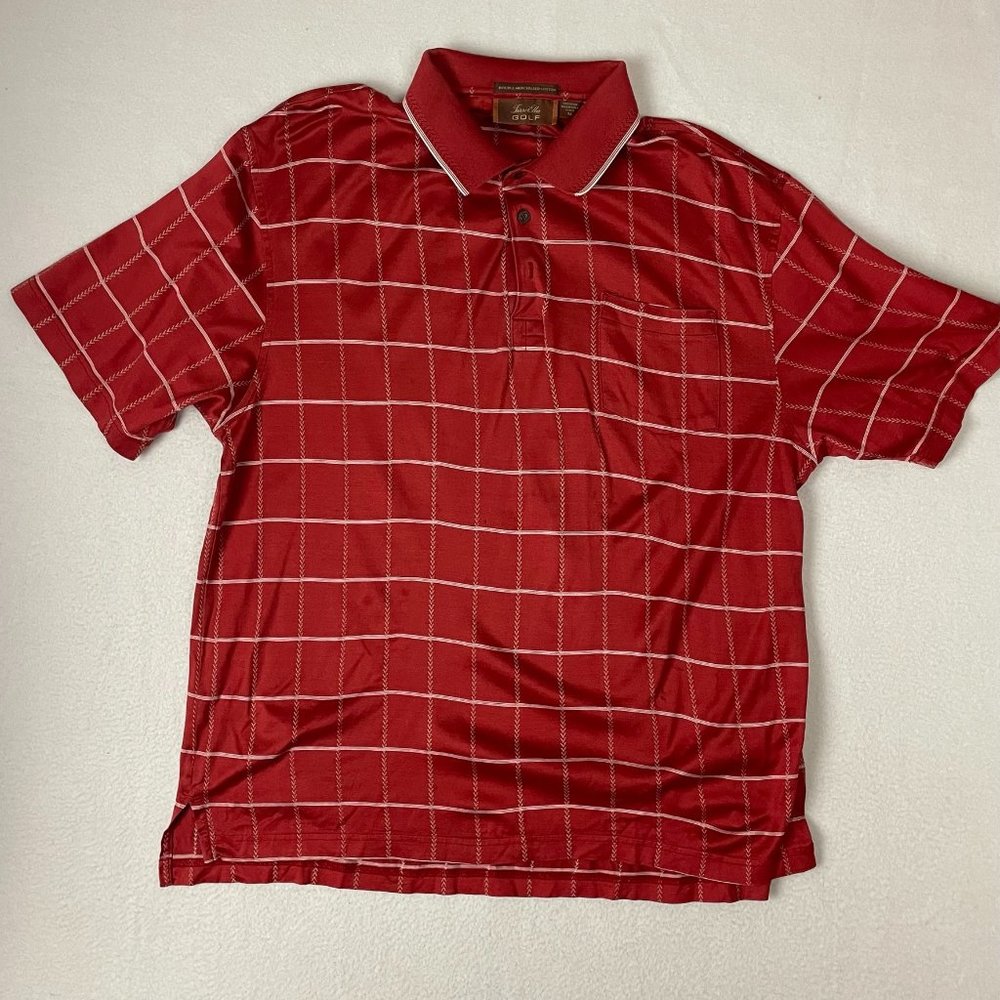 Tasso Elba Golf Polo Shirt Mens Small Red Check Double Mercerized 100% Cotton
